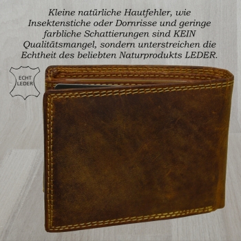 flevado Jäger Geldbeutel mit RFID Schutz Leder Geldbörse Portemonnaie mit Hirsch Druck Querformat mit RFID Schutz